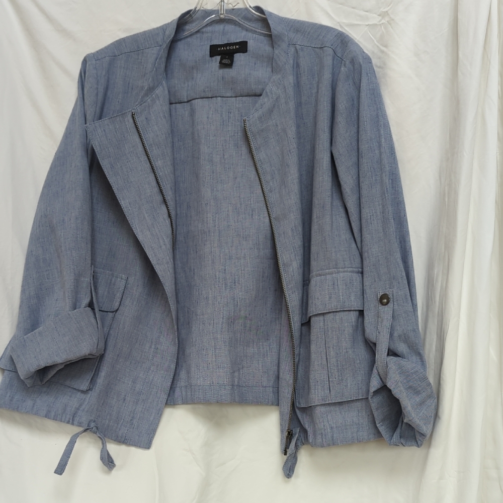 Halogen linen blend light denim blue jacket NWOT